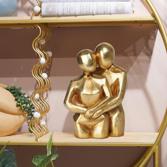 Gold Hugging Couple Statue Modern Lovers Figurine Resin Home Shelf Décor Gift - Picture 5 of 9